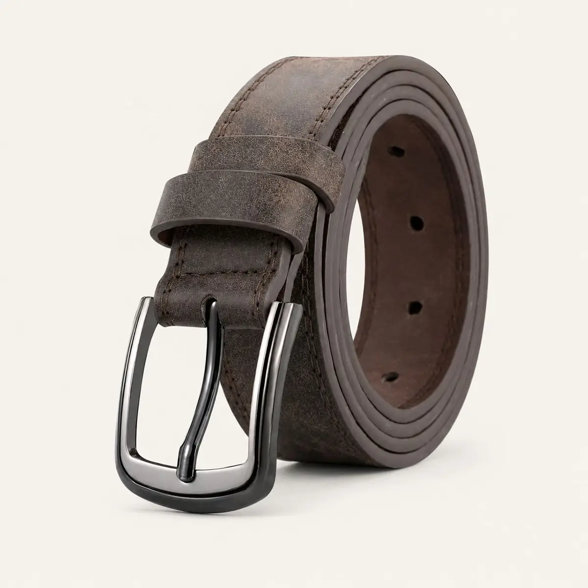 Brown Leather Belt with Dark Metal Buckle