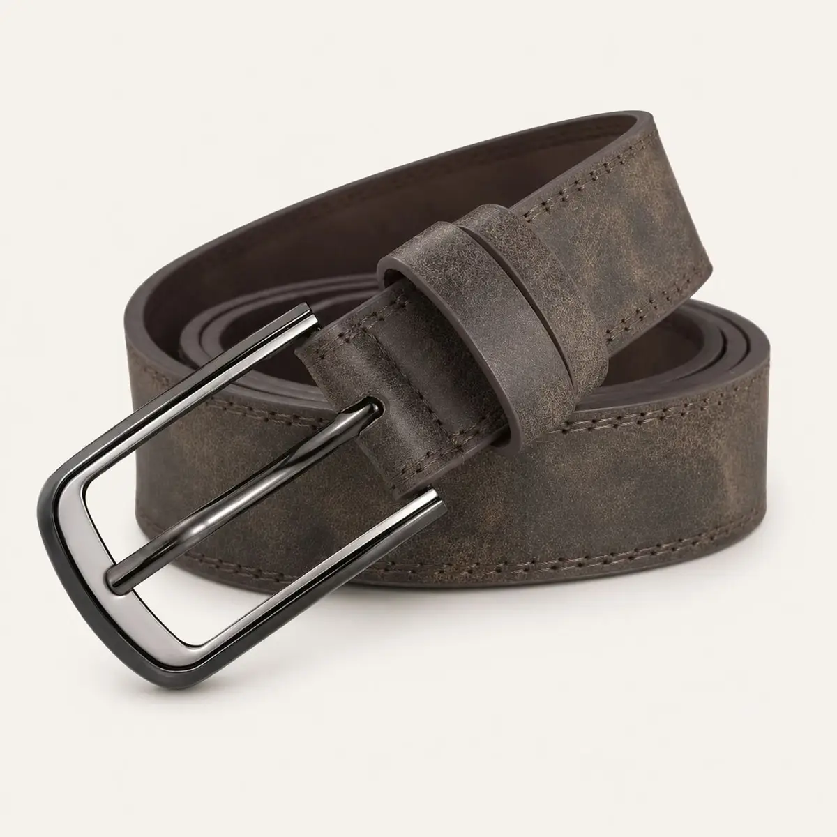 Brown Leather Belt with Dark Metal Buckle