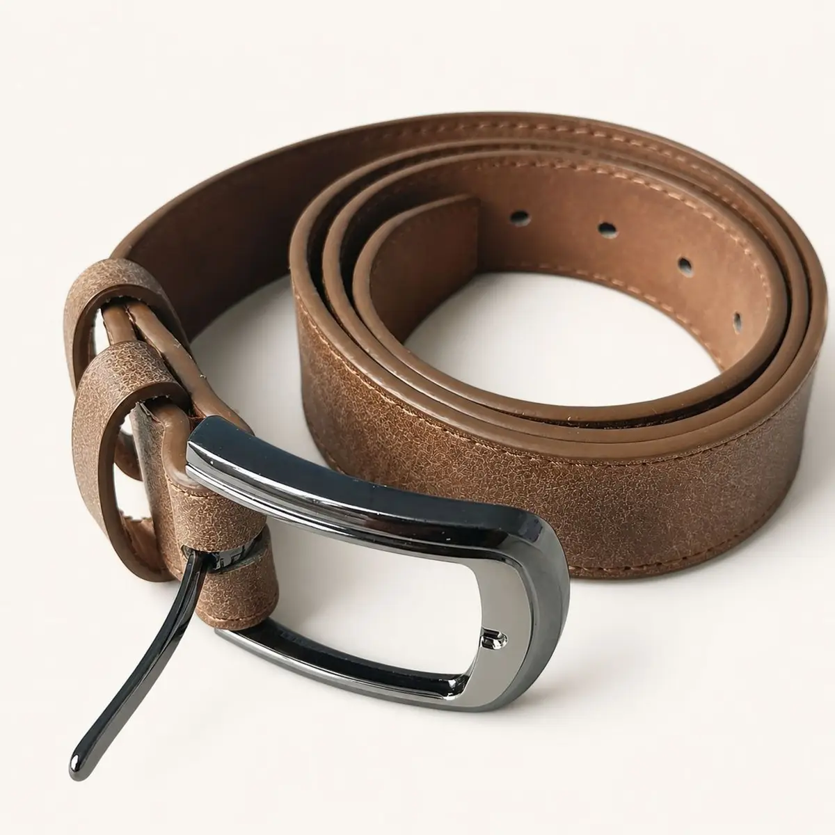 Brown Leather Belt with Dark Metal Buckle