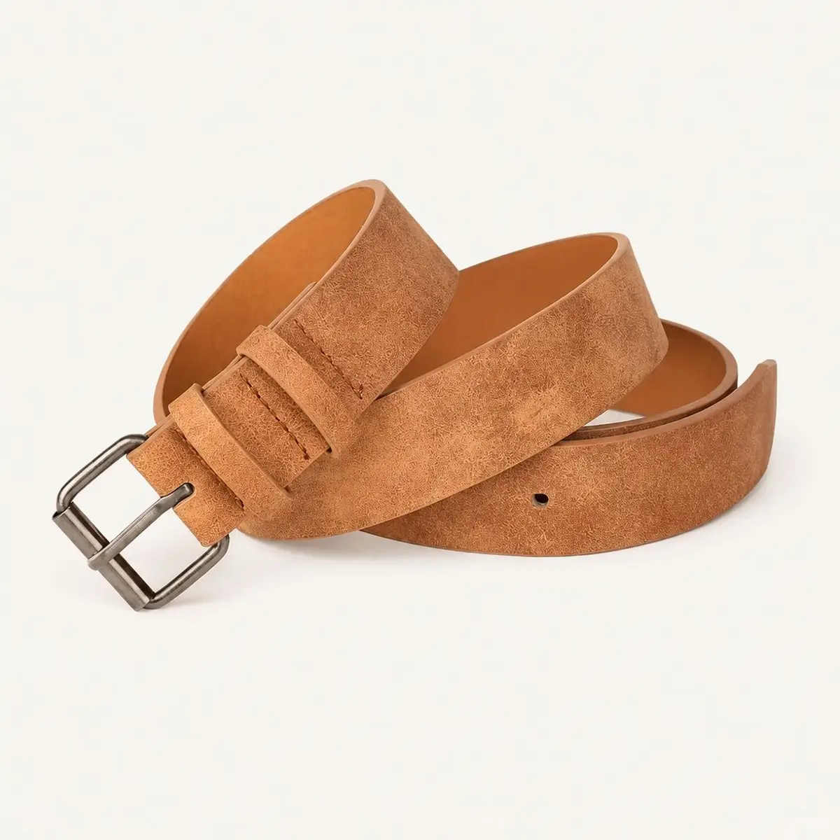Tan Suede Belt with Dark Metal Buckle