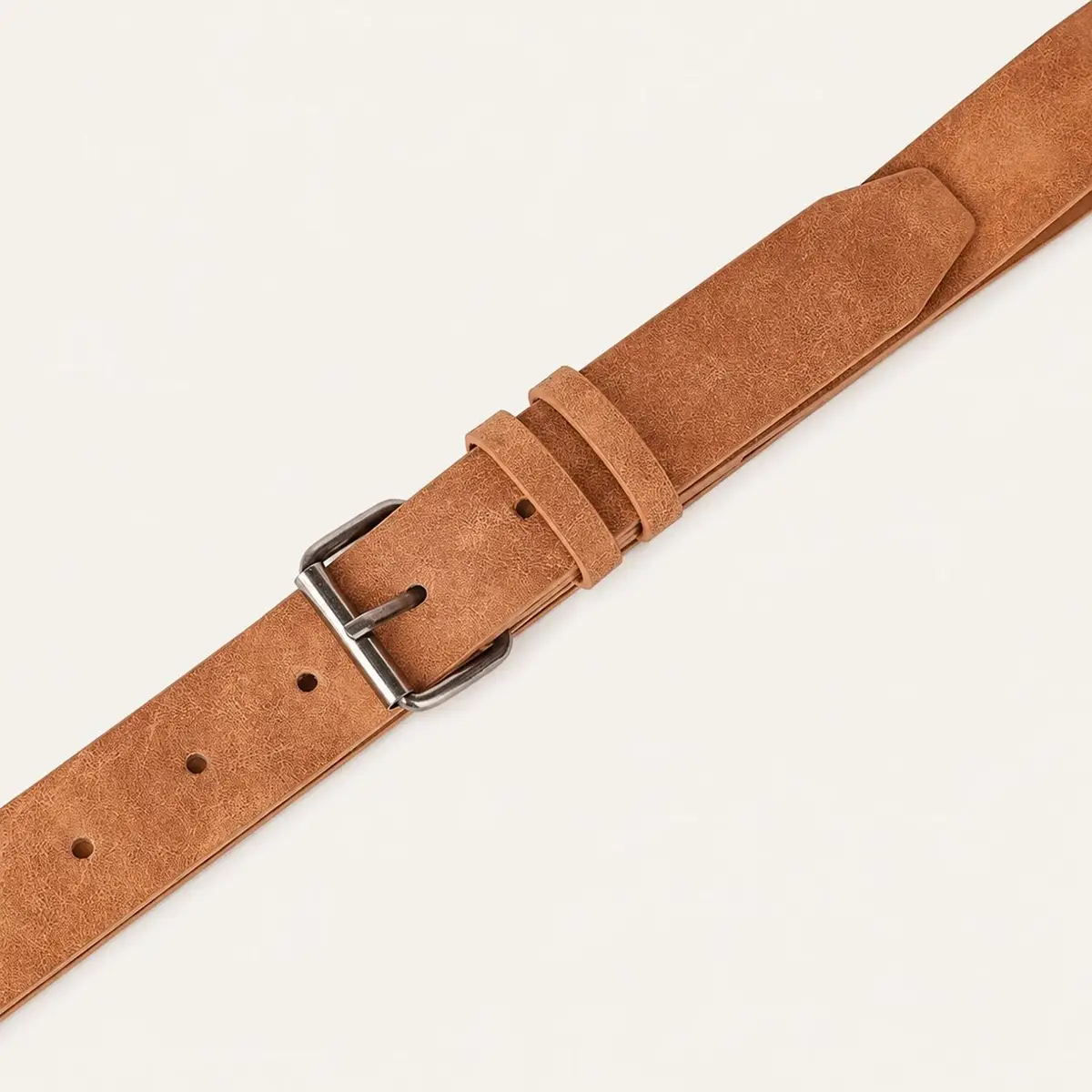 Tan Suede Belt with Dark Metal Buckle