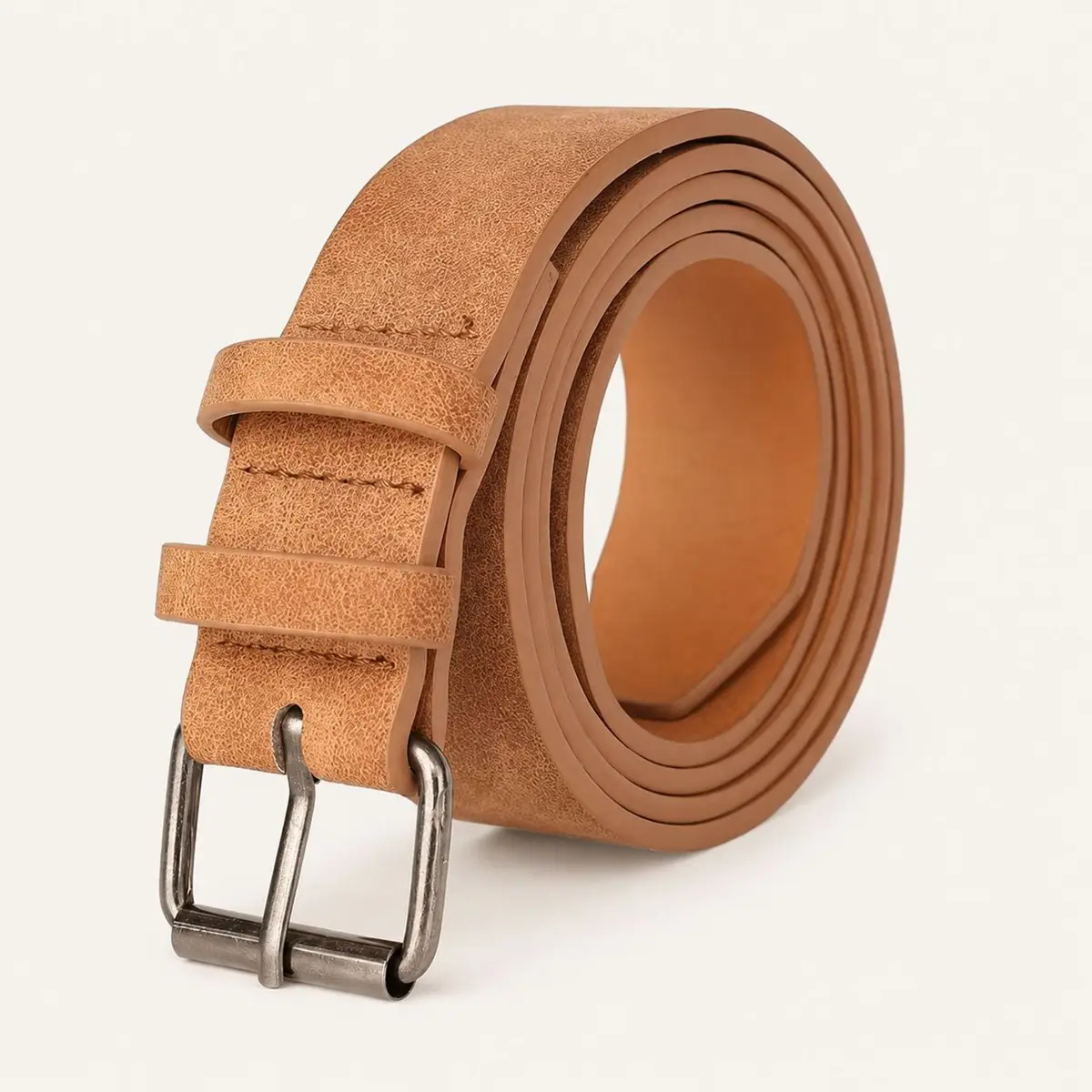 Tan Suede Belt with Dark Metal Buckle