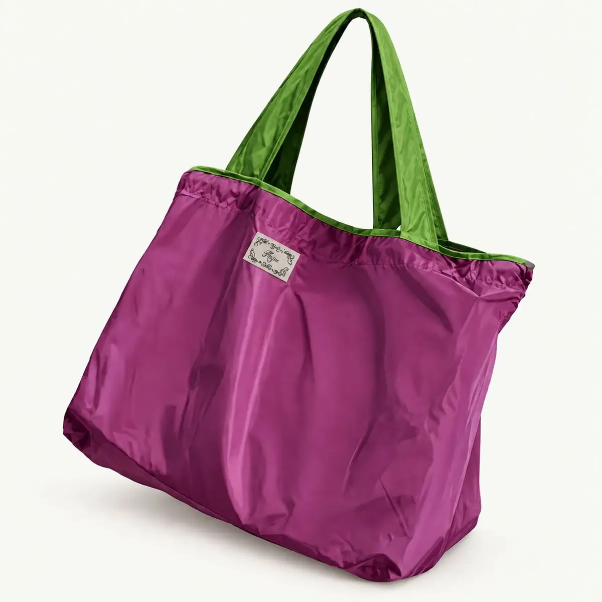 Purple and Green Nylon Tote Bag