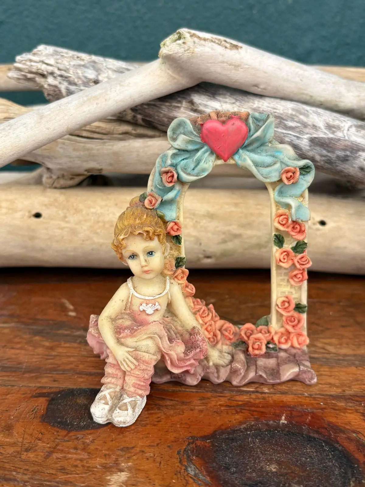 Resin Ballerina Photo Frame with Pink Roses