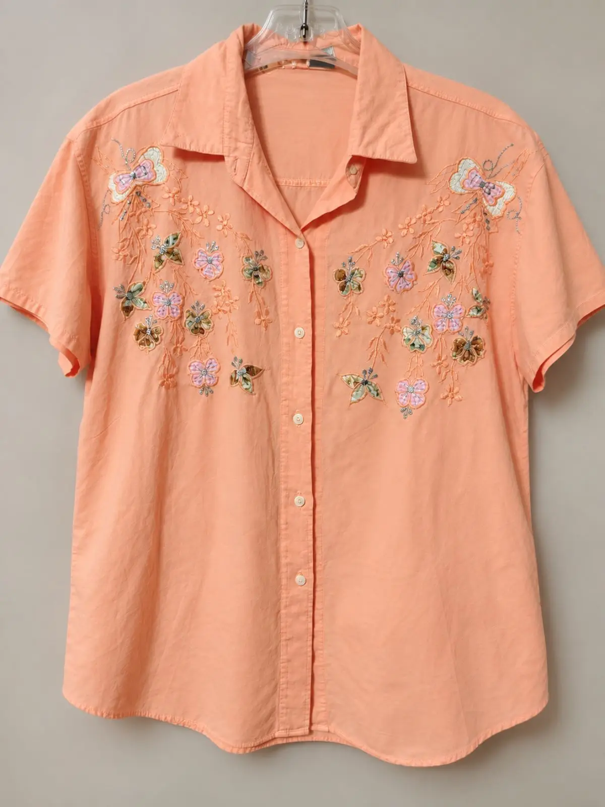 ST. GOR Peach Embroidered Button-Up Shirt