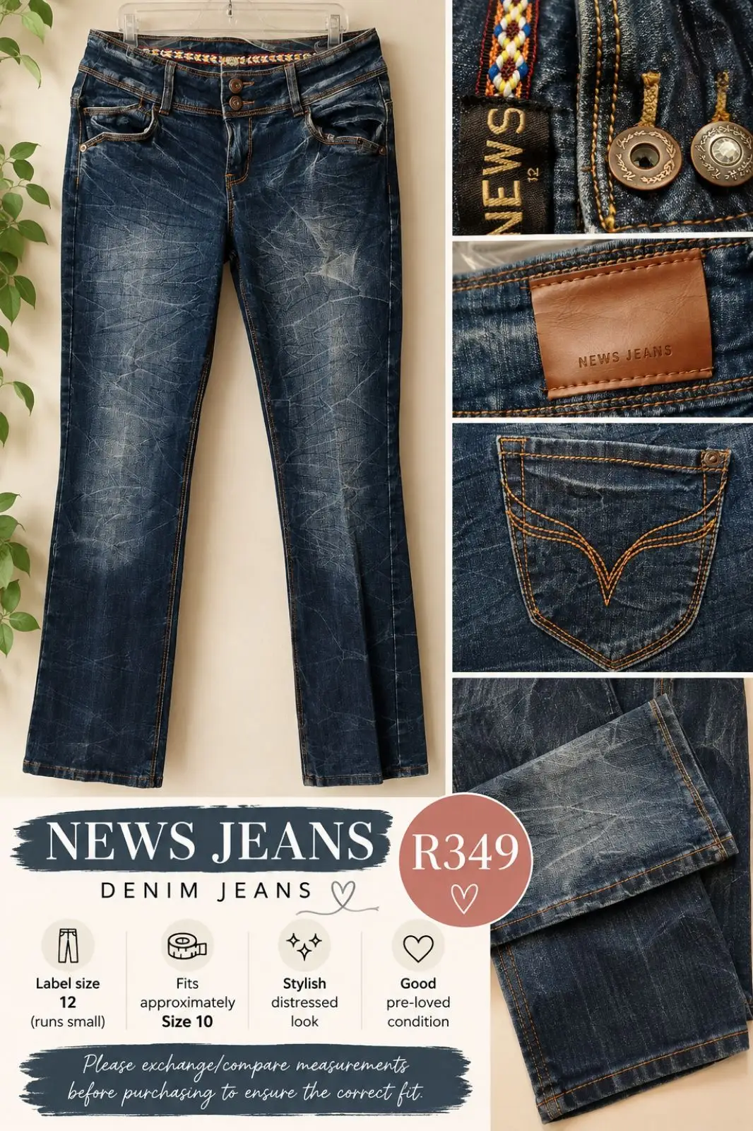 Dark Wash Textured Denim Jeans