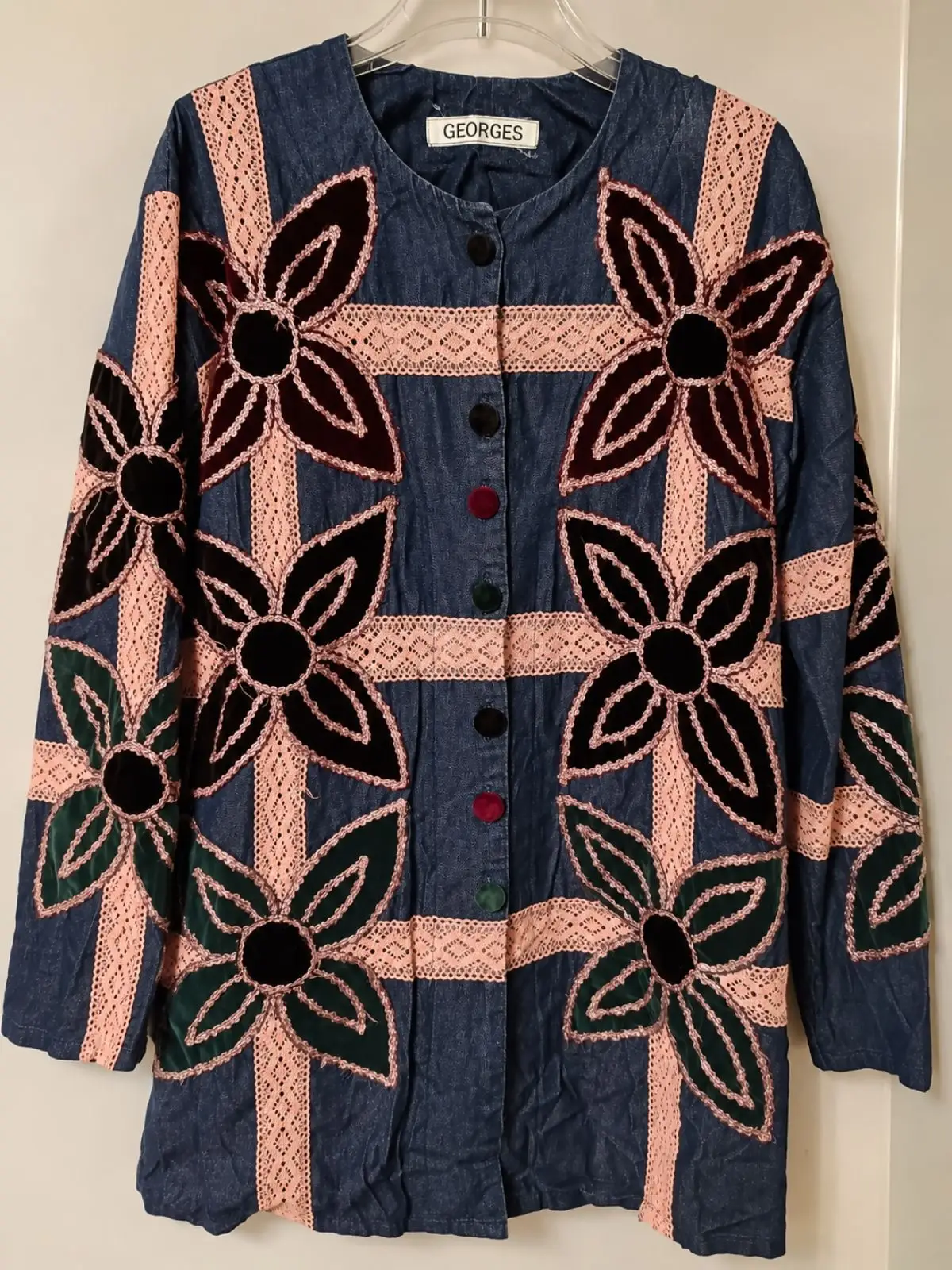 Georges Statement Denim Jacket with Floral Applique