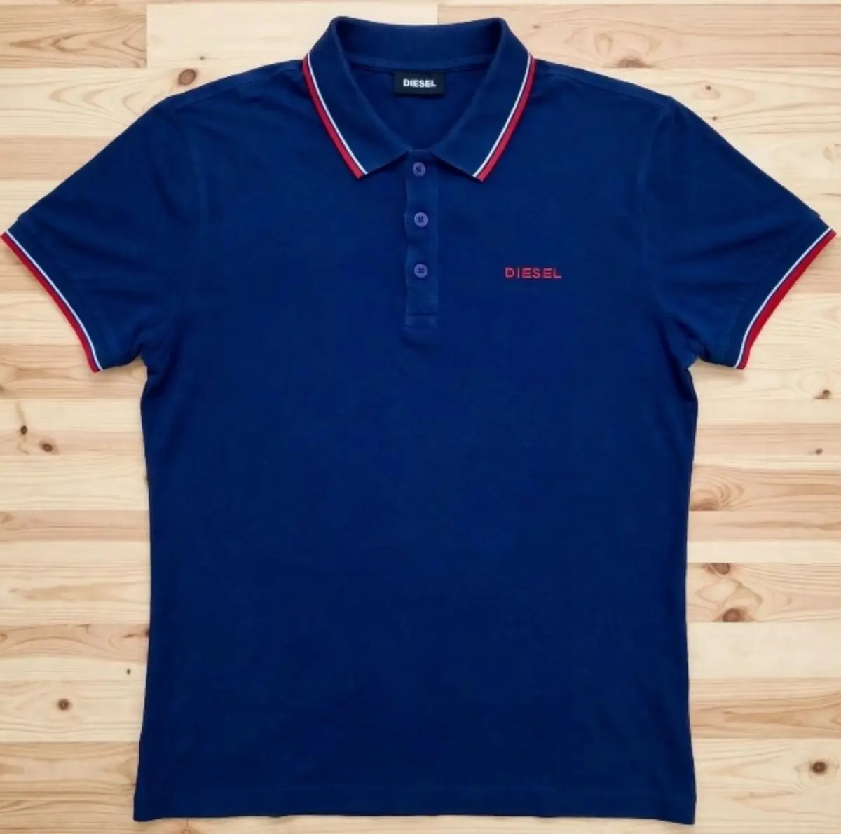 Diesel Blue Polo Shirt with Red and White Trim