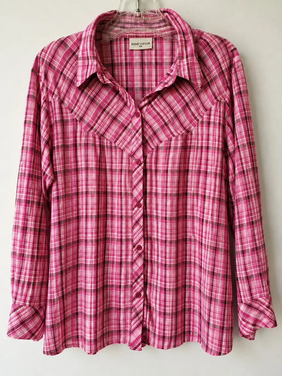Rene Taylor Pink Check Long Sleeve Button Down Shirt Size 42