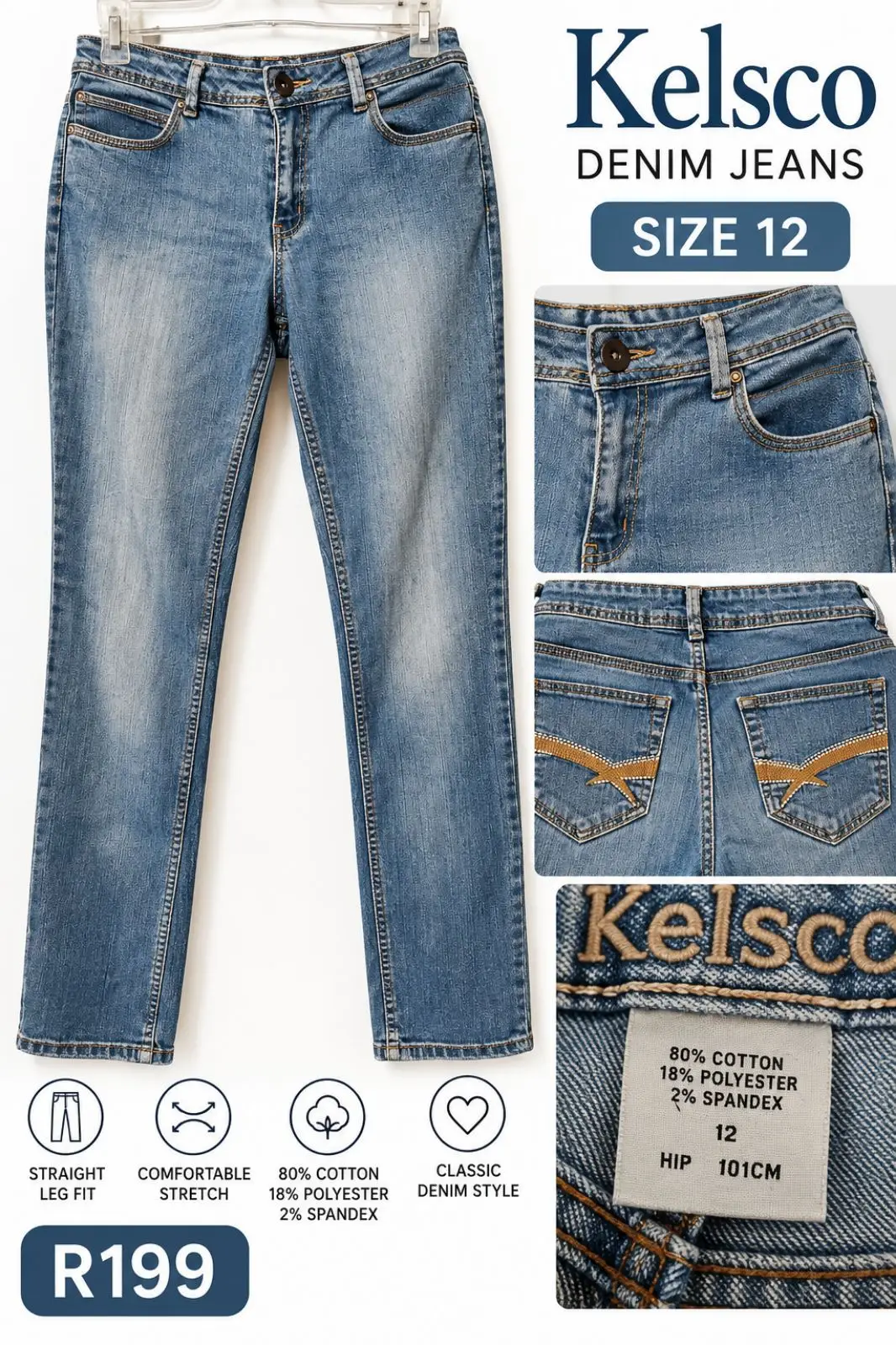 Kelso Kelsco Straight Leg Denim Jeans Size 12