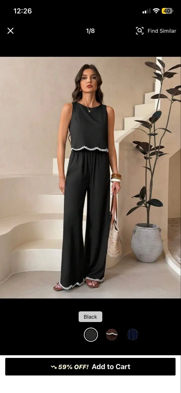 Shein Black Two-Piece Jumpsuit Set Size S