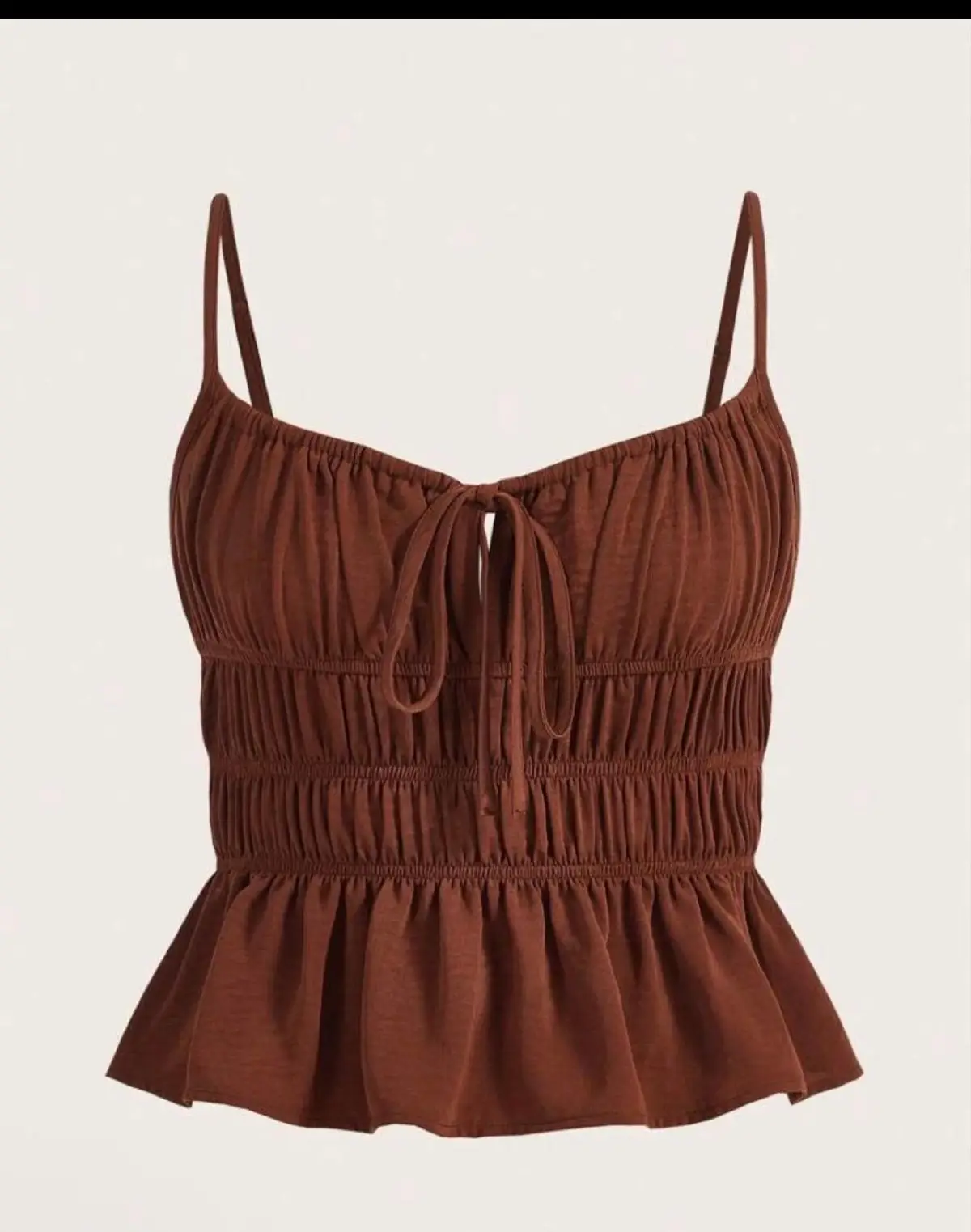 Shein Brown Ruched Tie Front Cami Top