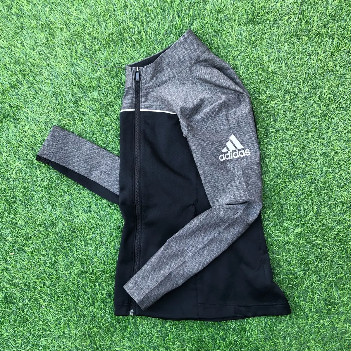 Adidas Black and Grey Athletic Zip-Up Jacket
