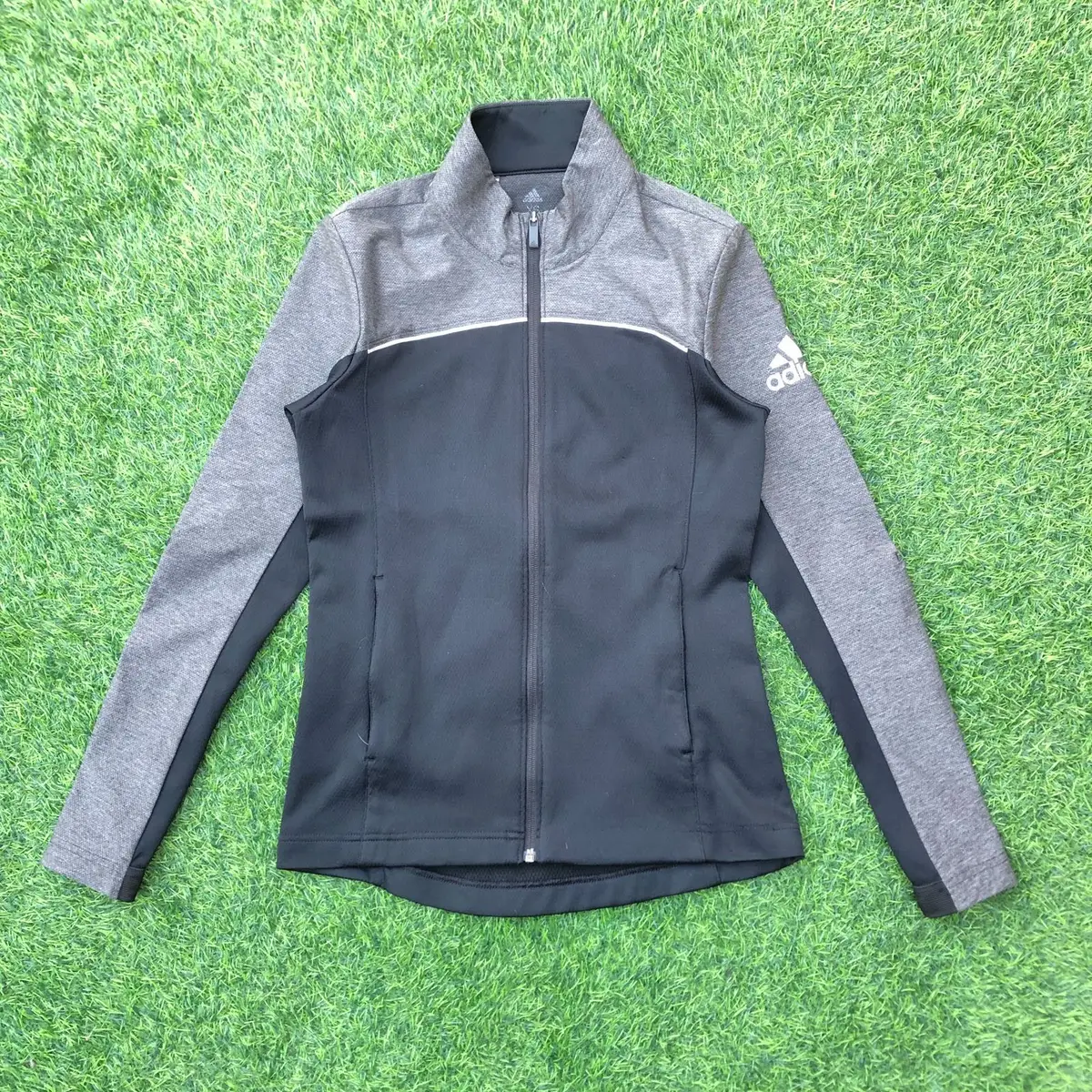 Adidas Black and Grey Athletic Zip-Up Jacket