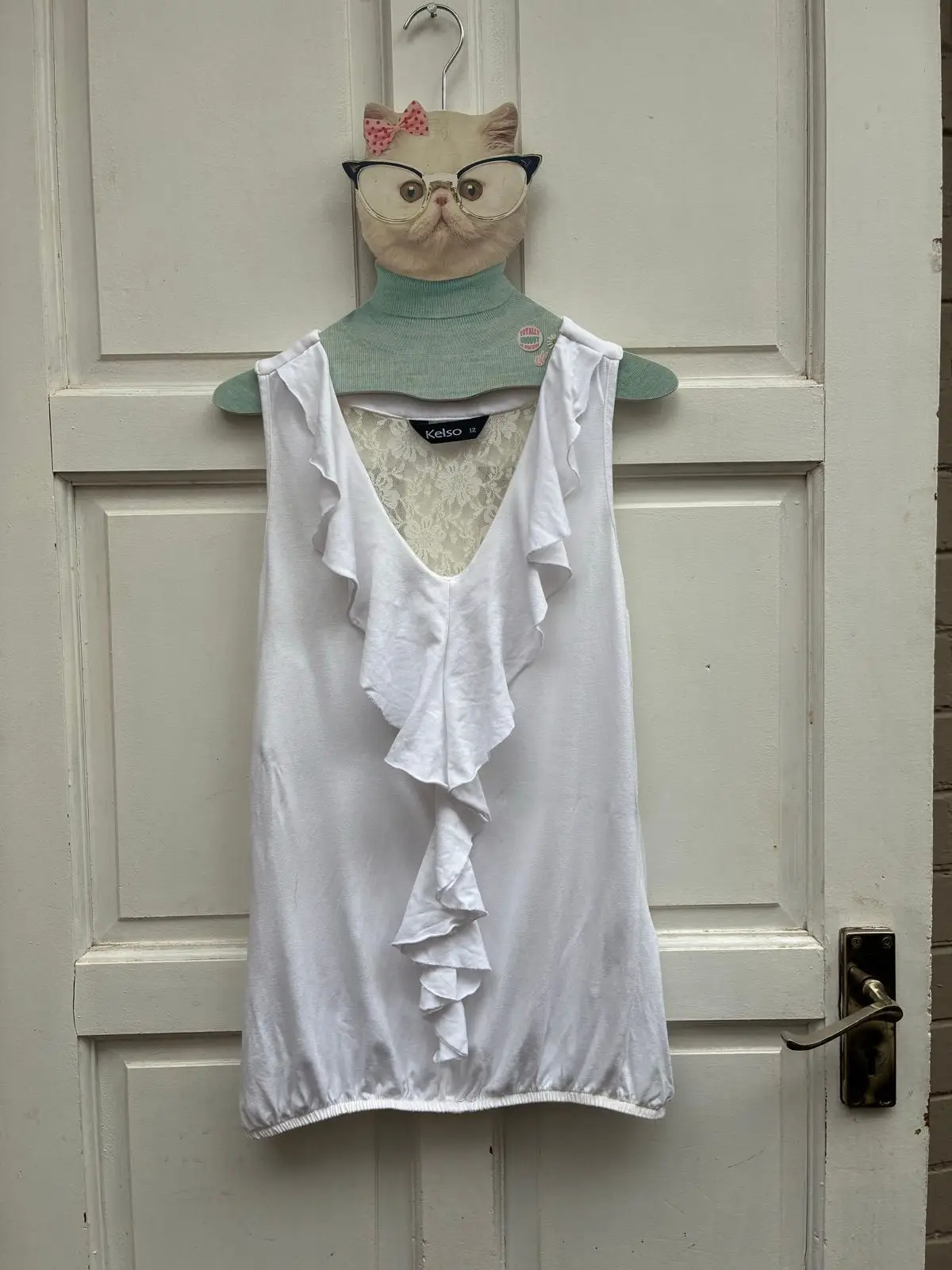 Kelso White Sleeveless Ruffle Top Size 12