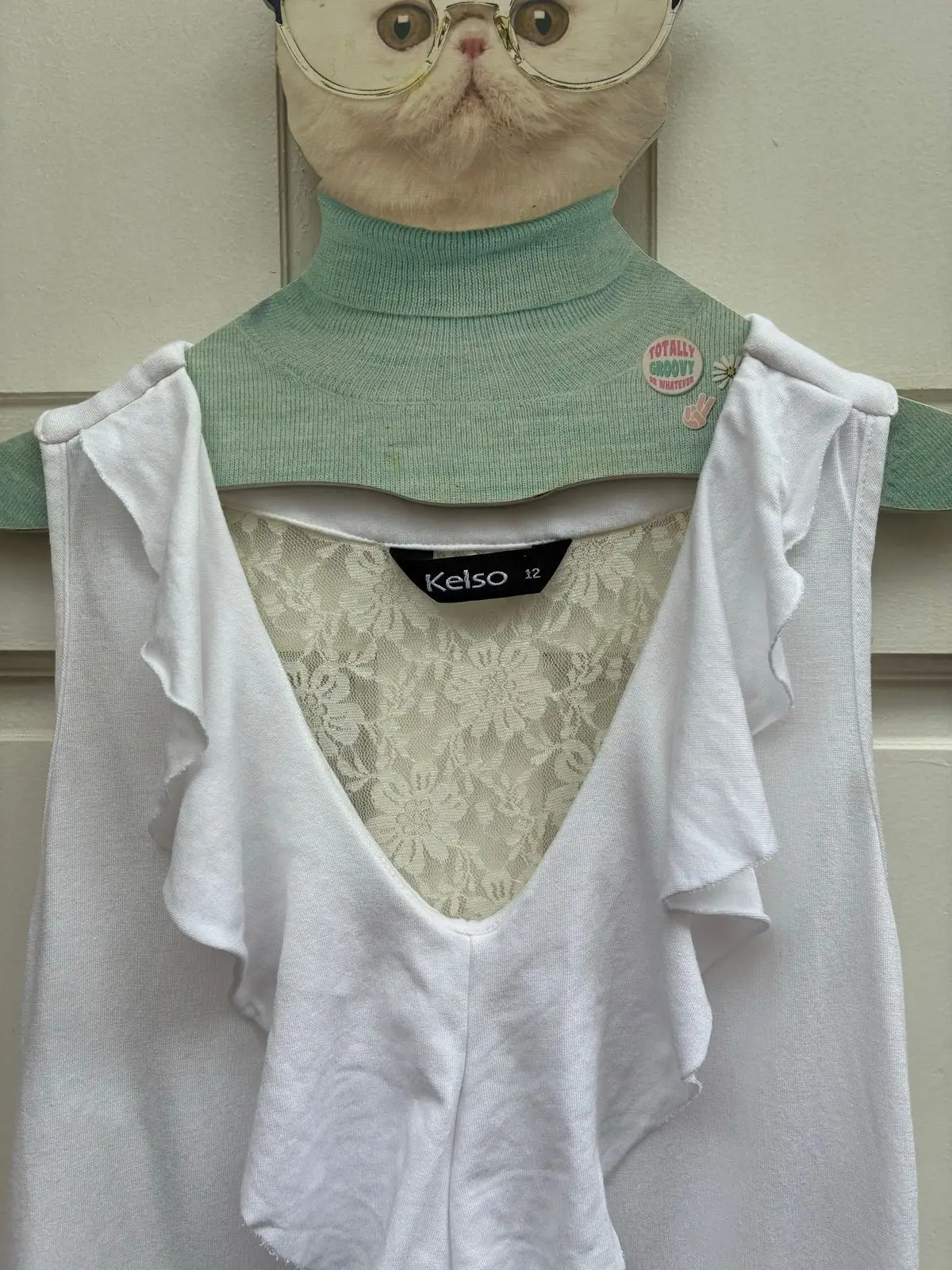 Kelso White Sleeveless Ruffle Top Size 12