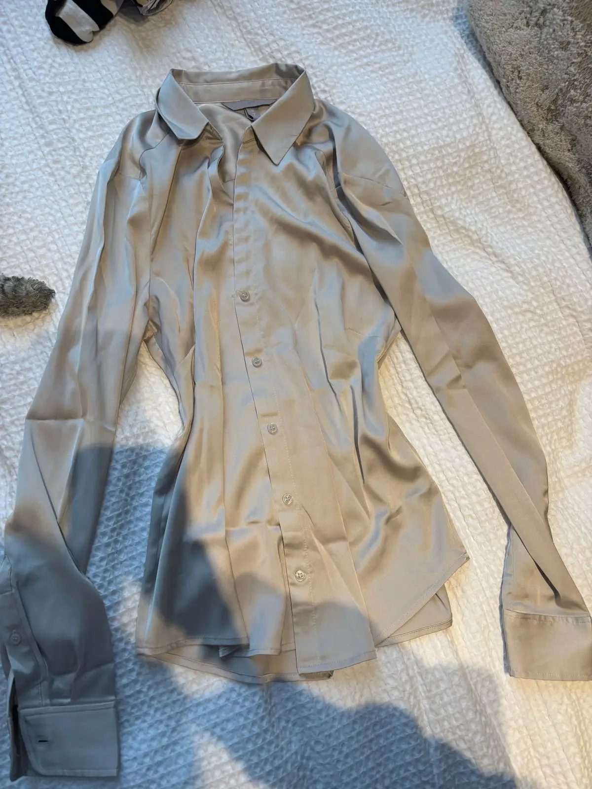 H&M Satin Long-Sleeve Button-Down Shirt Grey