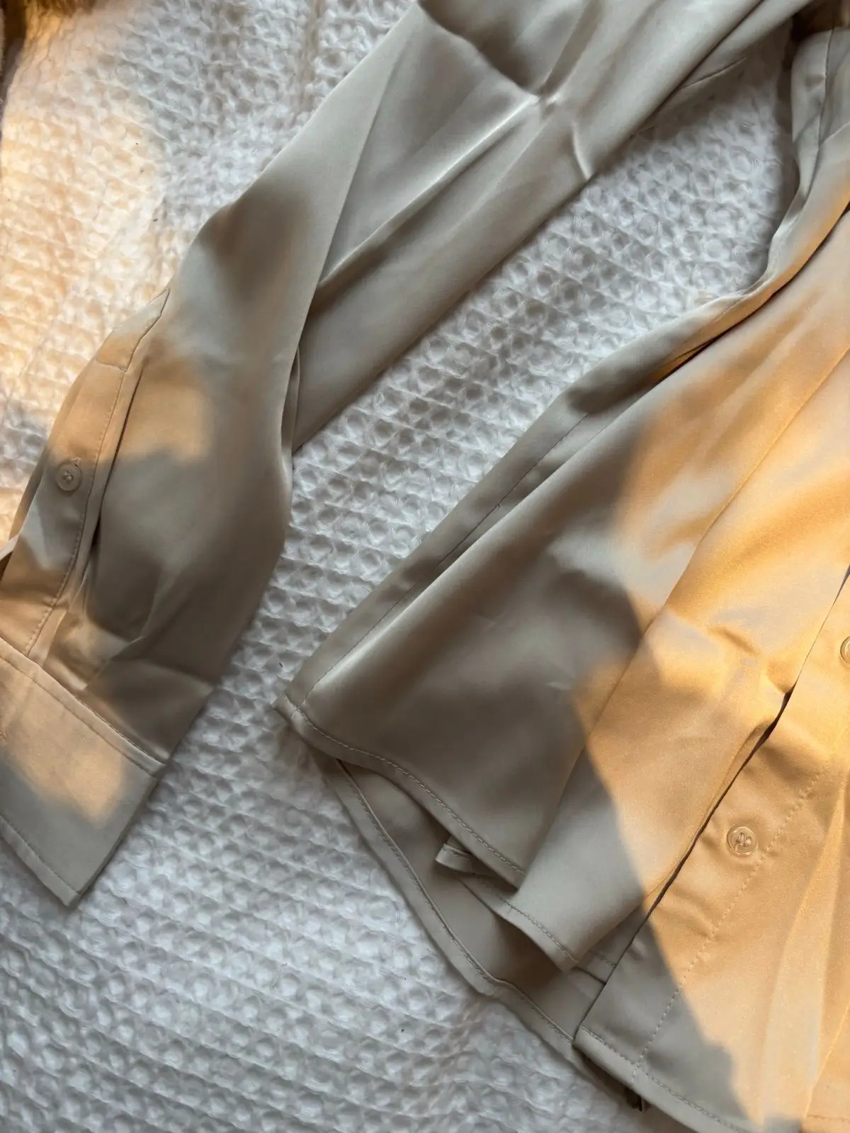 H&M Satin Long-Sleeve Button-Down Shirt Grey