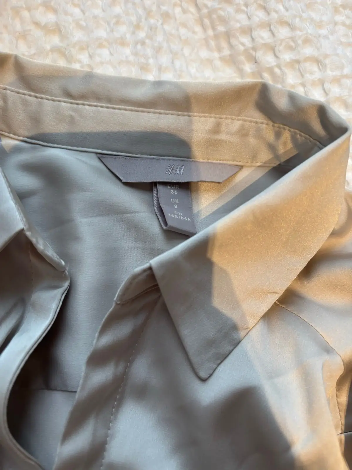 H&M Satin Long-Sleeve Button-Down Shirt Grey
