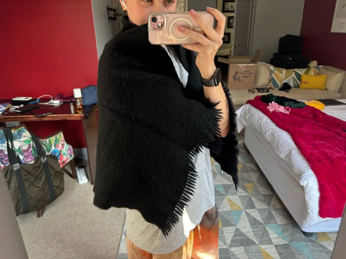 Country Road Black Fringed Wool Scarf