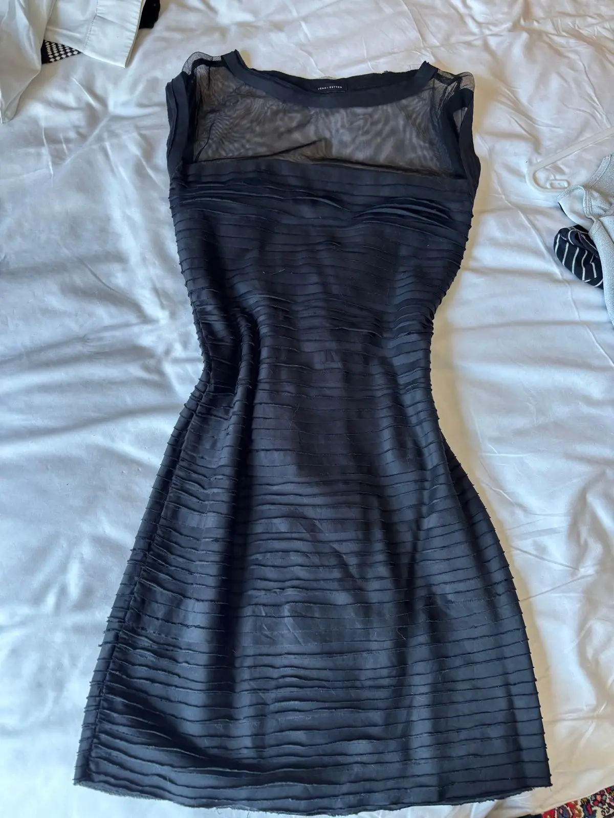 Jenni Button Black Ruched Mesh Dress