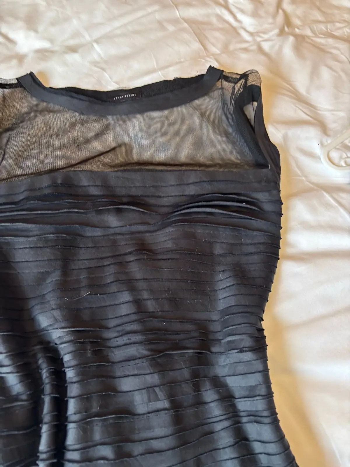 Jenni Button Black Ruched Mesh Dress