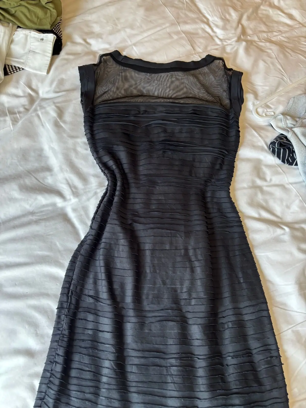 Jenni Button Black Ruched Mesh Dress