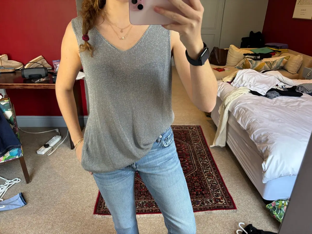 Nicci Silver Metallic V-Neck Tank Top
