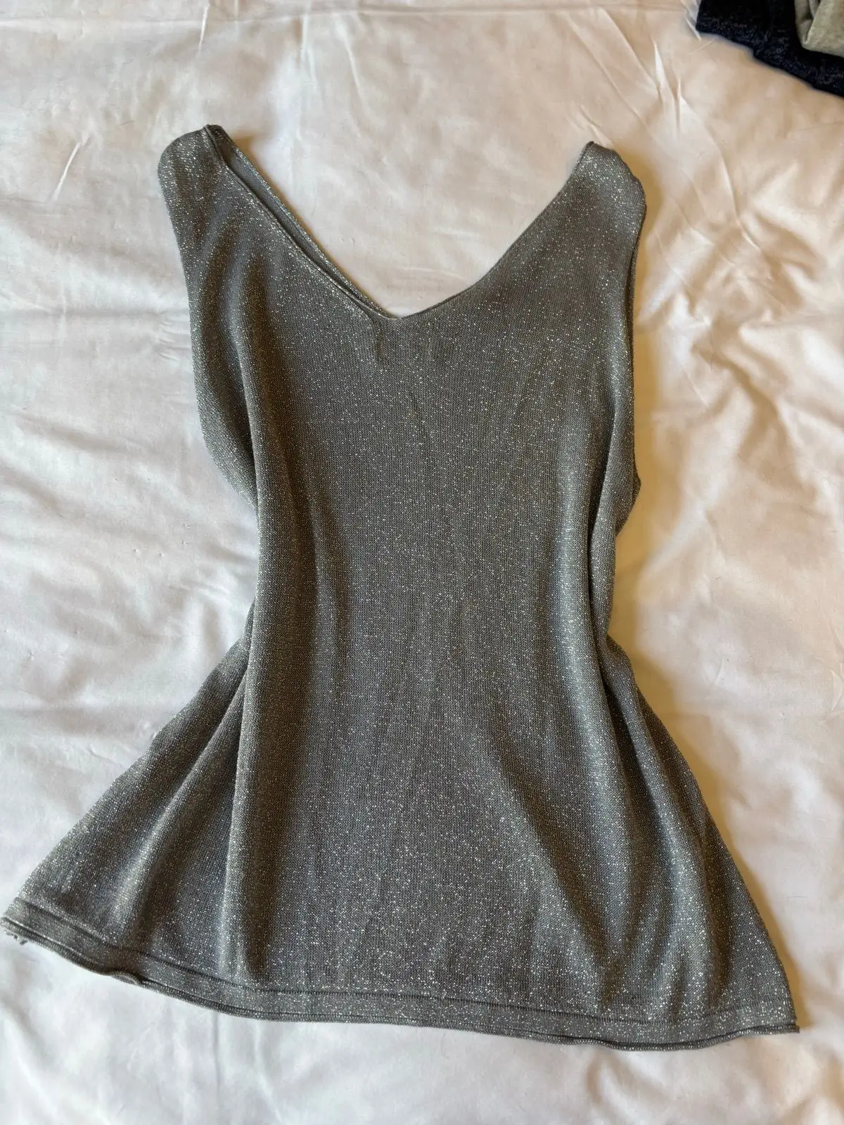 Nicci Silver Metallic V-Neck Tank Top
