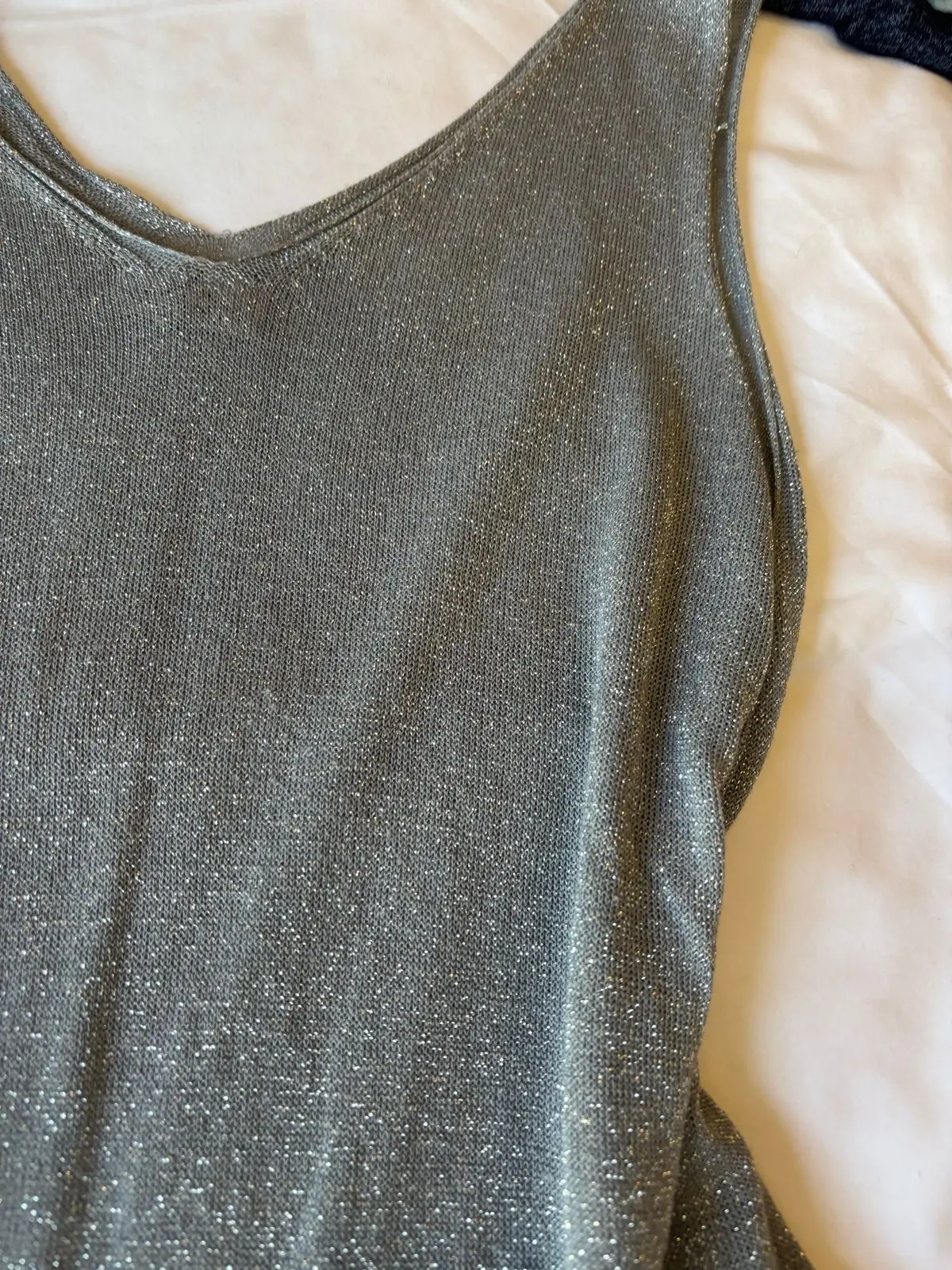 Nicci Silver Metallic V-Neck Tank Top