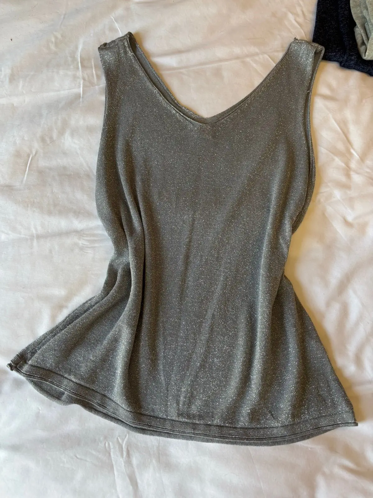 Nicci Silver Metallic V-Neck Tank Top