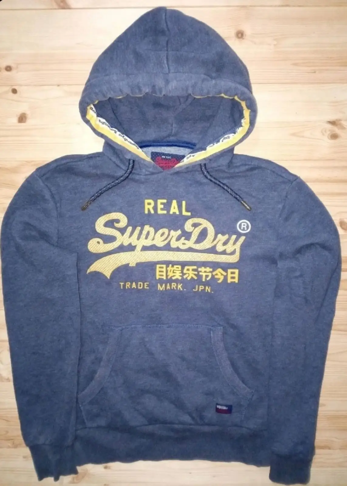 Superdry Blue Hoodie with Yellow Graphic