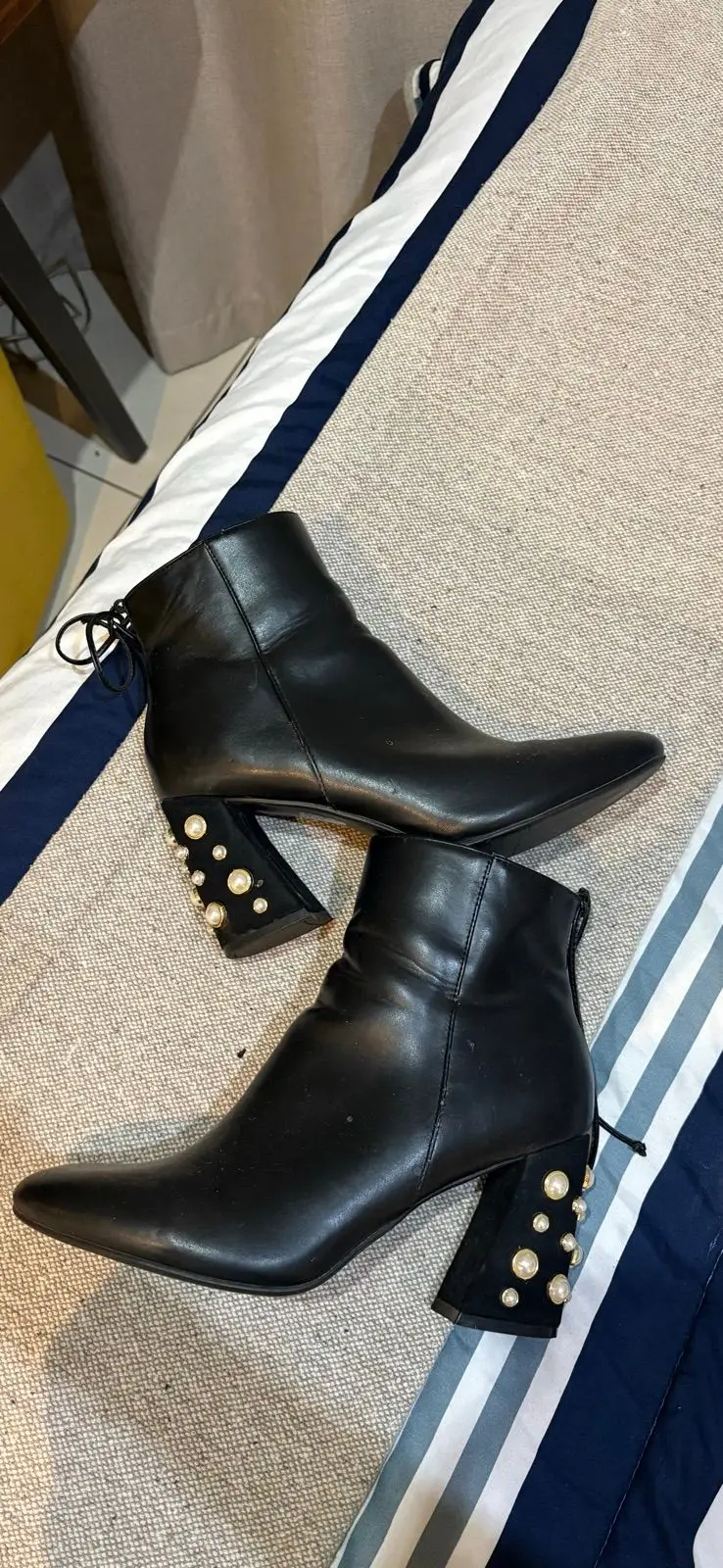 Aldo Black Ankle Boots with Pearl Block Heels