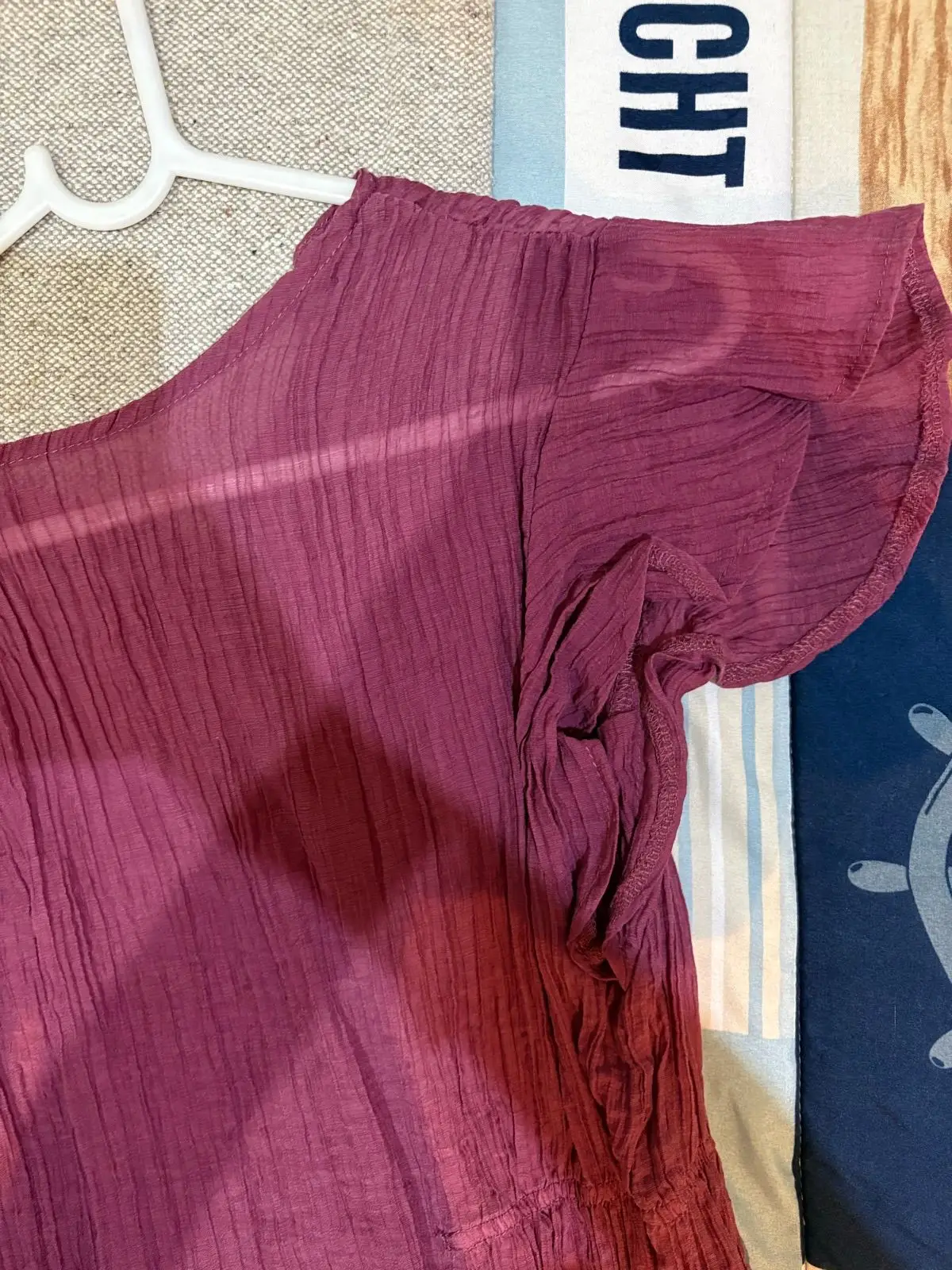Maroon Crinkled Short Sleeve Top