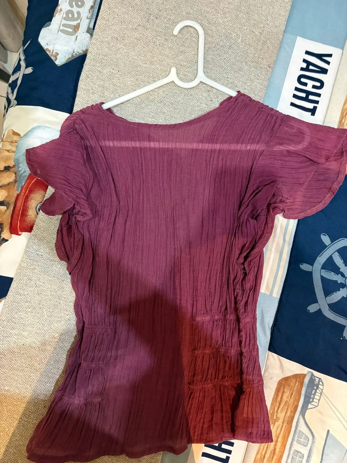 Maroon Crinkled Short Sleeve Top