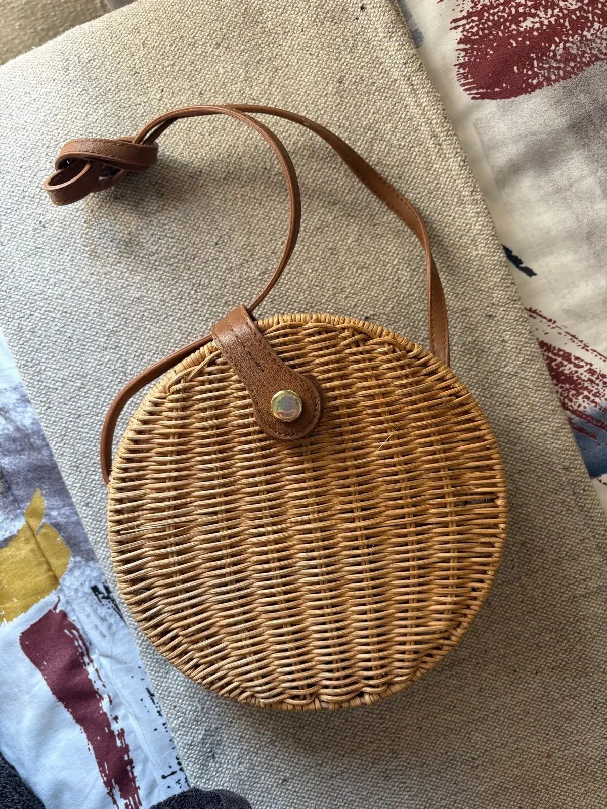 Zara Round Woven Rattan Crossbody Bag