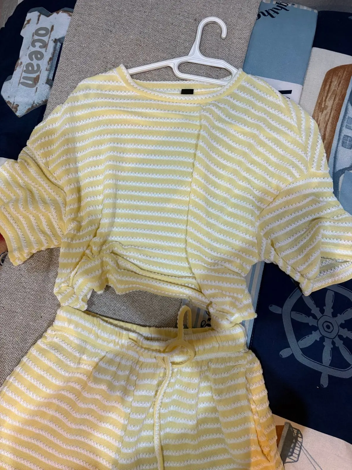 Yellow And White Striped Knit Matching Set