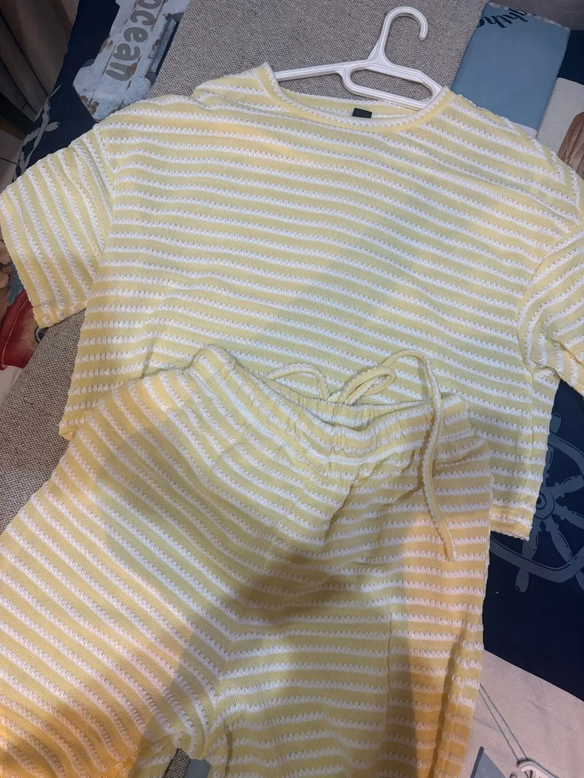 Yellow And White Striped Knit Matching Set