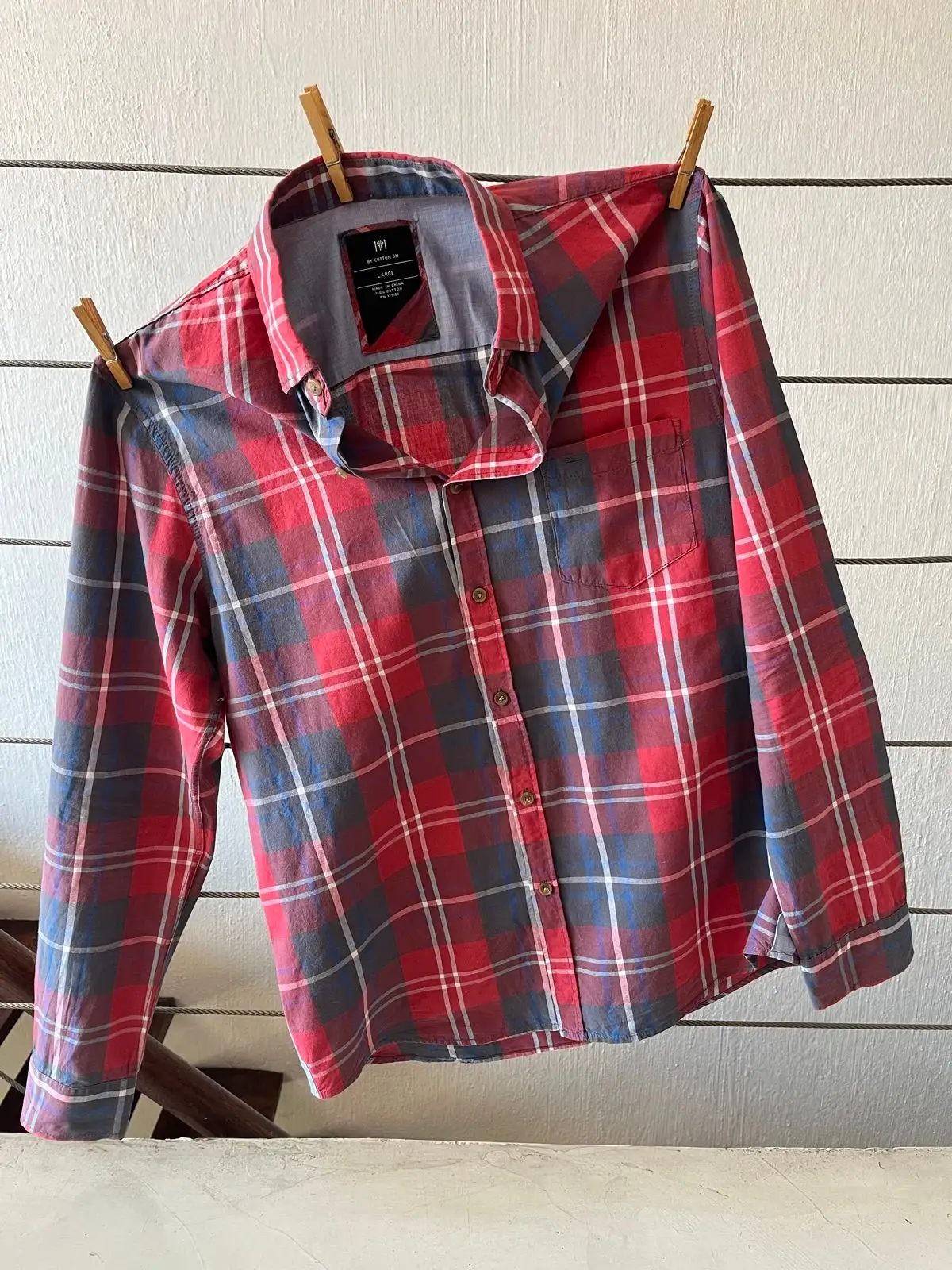 Cotton On Red Plaid Long-Sleeve Button-Up Shirt