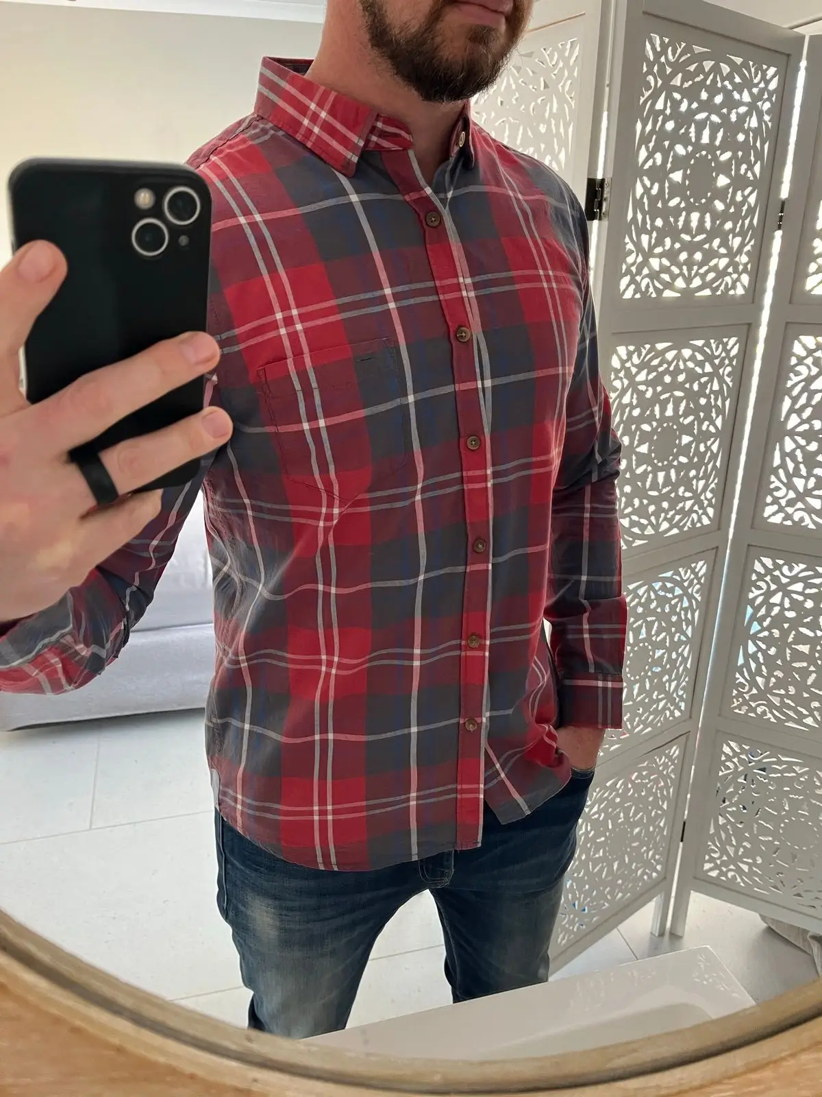 Cotton On Red Plaid Long-Sleeve Button-Up Shirt