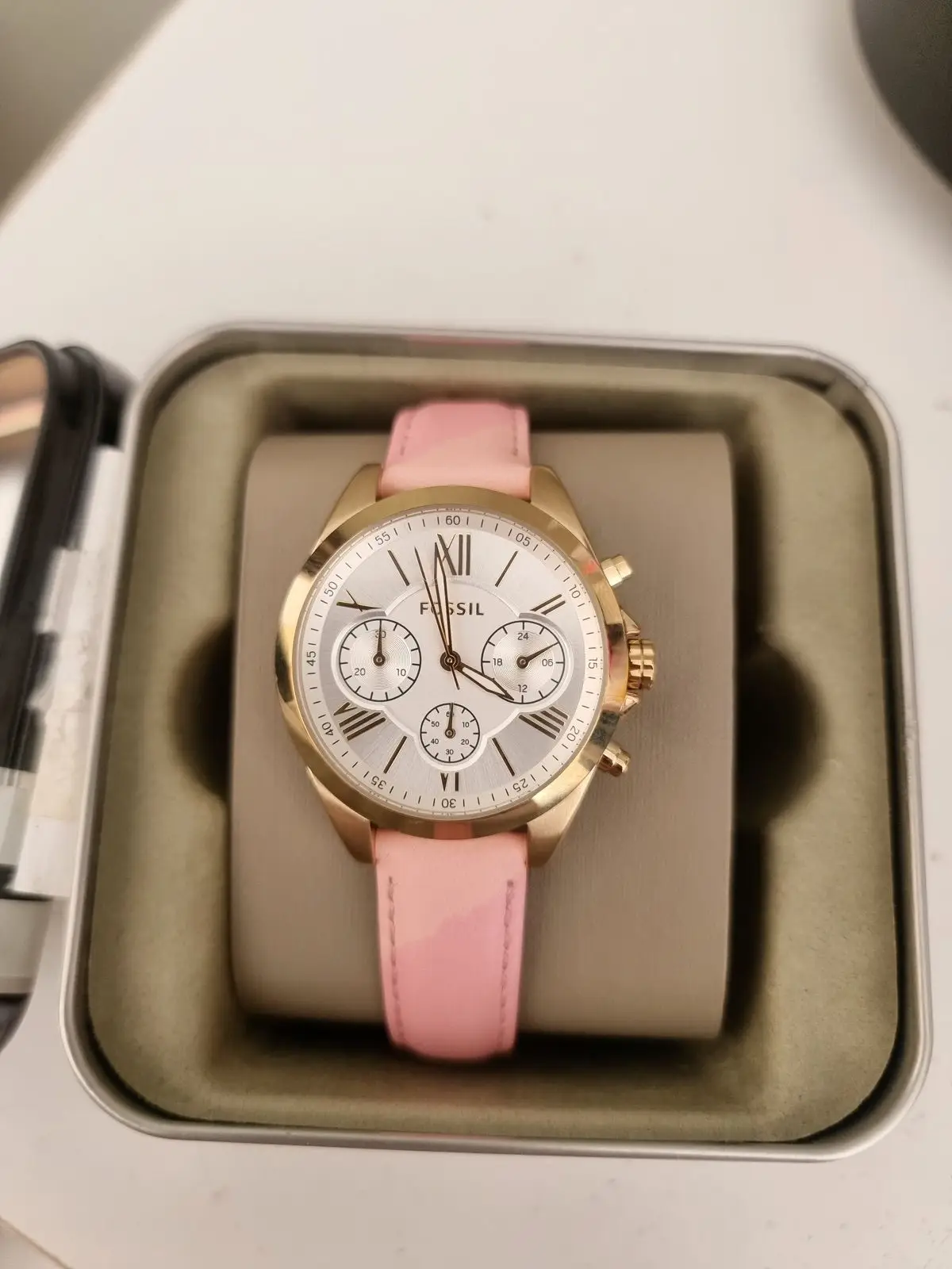 Fossil Chronograph Watch Pink Leather Strap