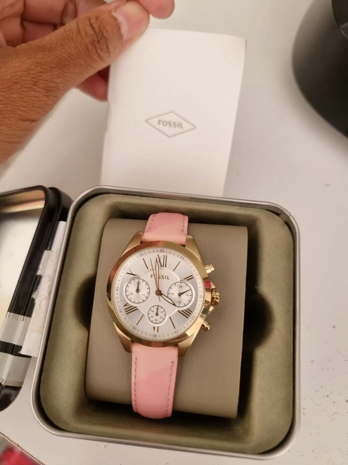 Fossil Chronograph Watch Pink Leather Strap