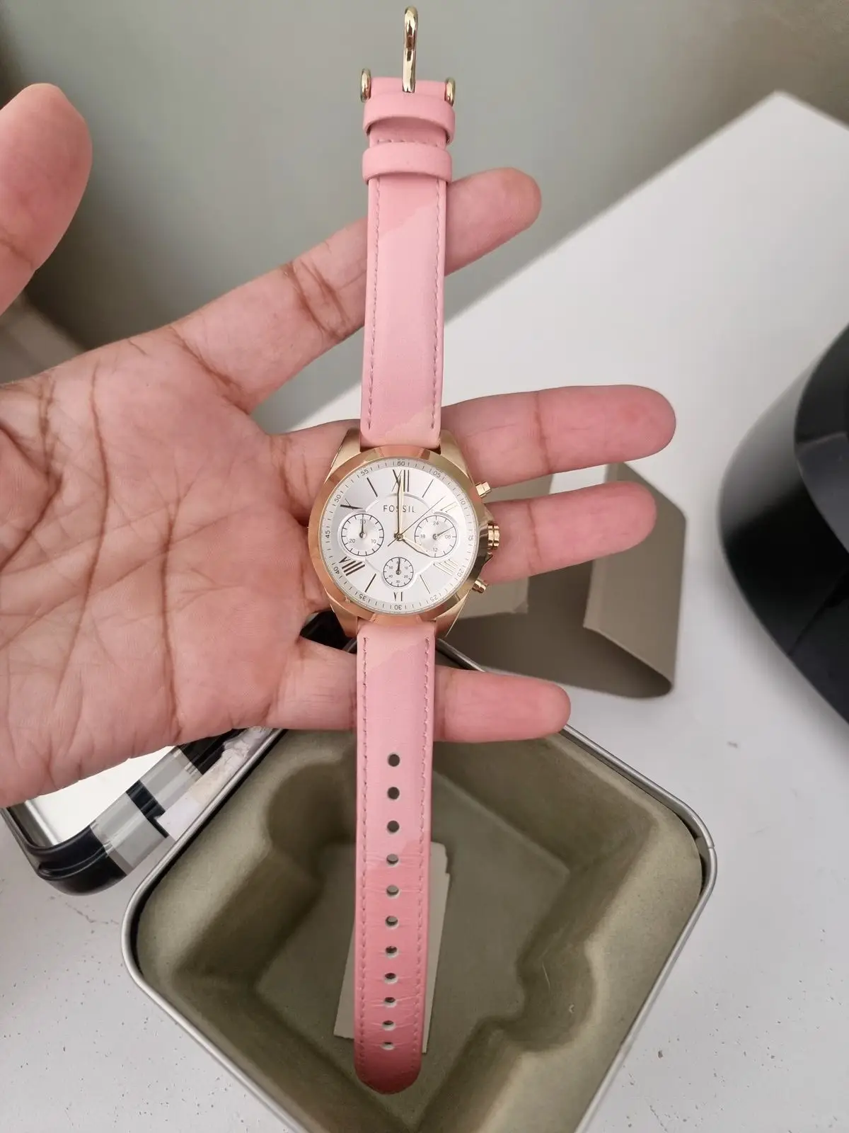 Fossil Chronograph Watch Pink Leather Strap