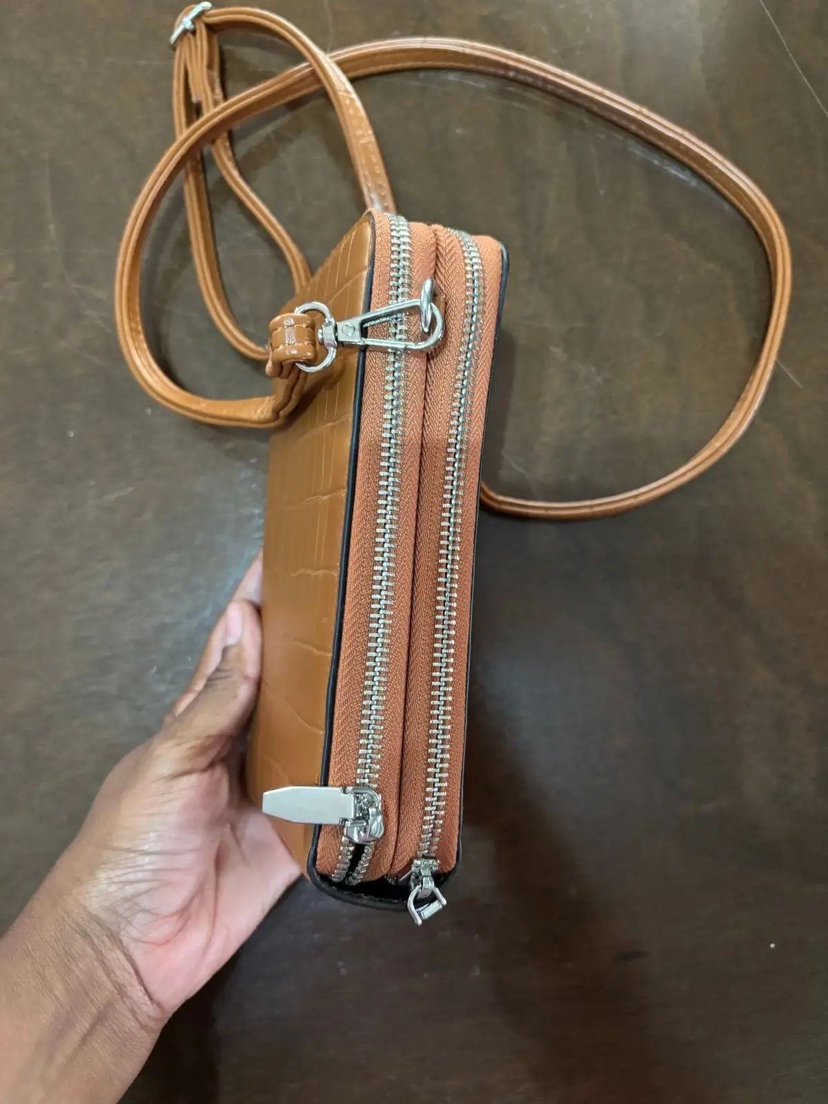 Foschini Tan Crocodile Texture Crossbody Bag