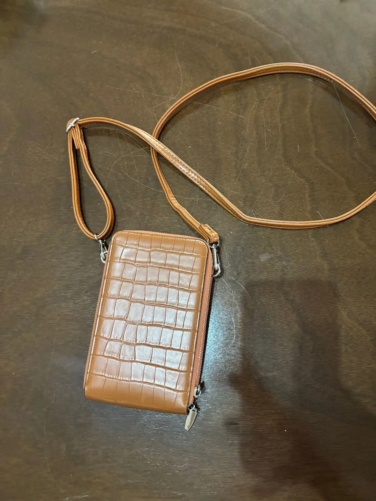 Foschini Tan Crocodile Texture Crossbody Bag