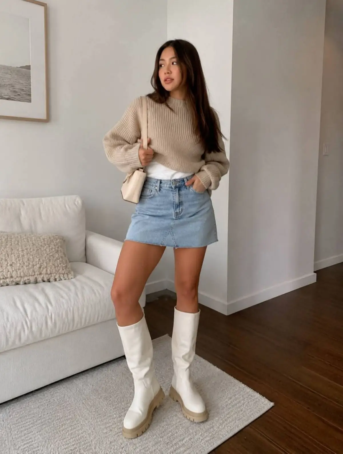 Rubi Vegan Cream Knee-High Lug Sole Boots