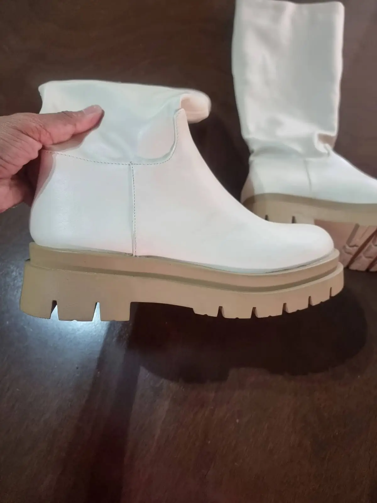 Rubi Vegan Cream Knee-High Lug Sole Boots