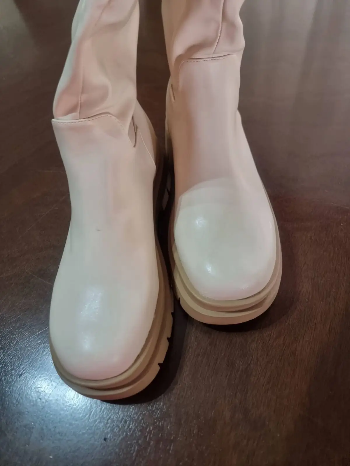 Rubi Vegan Cream Knee-High Lug Sole Boots