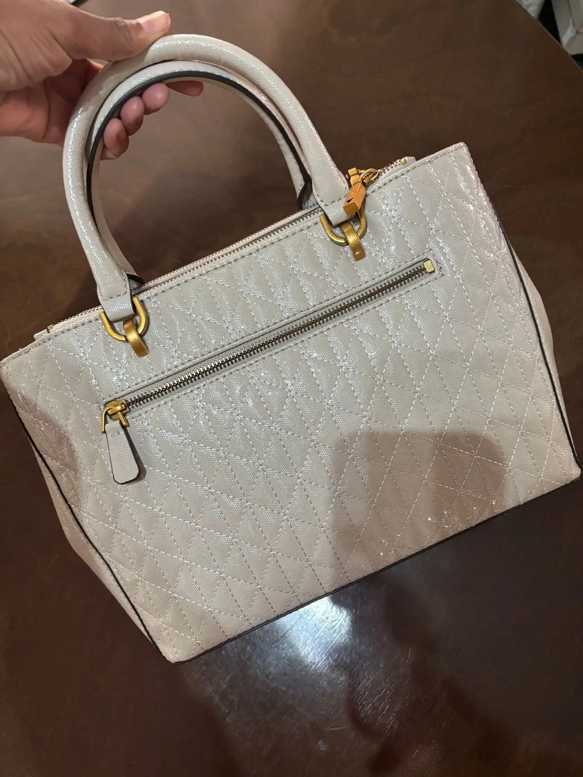 Guess Quilted Beige Handbag with Gold Hardware
