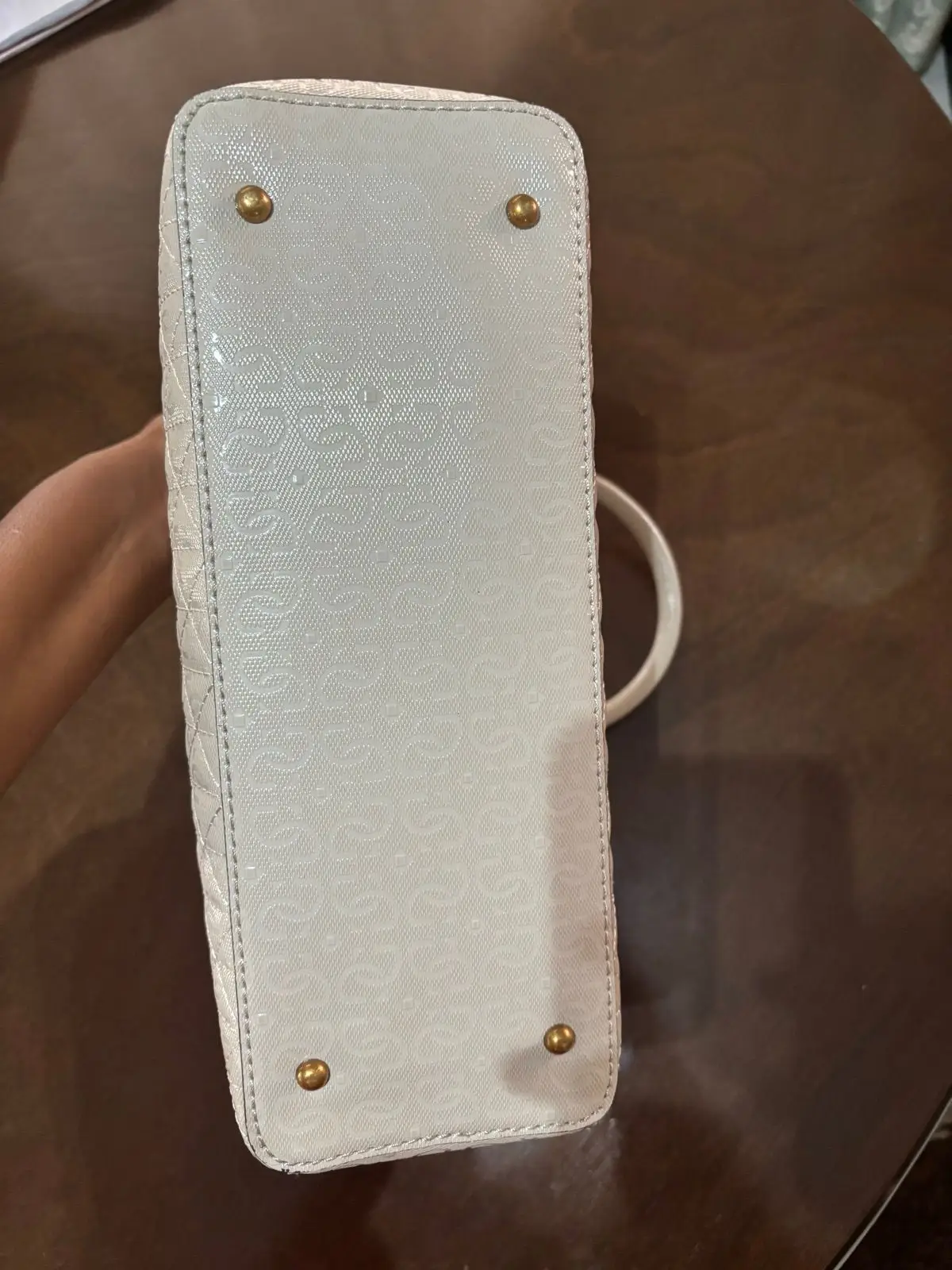 Guess Quilted Beige Handbag with Gold Hardware